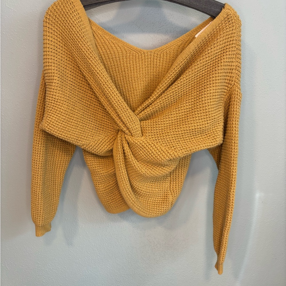 moon & madison Mustard Off-the-Shoulder Sweater